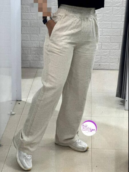 شلوار بگ کمرکش لینن نچرال