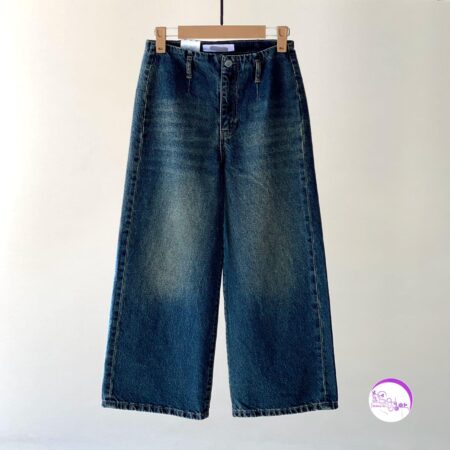 شلوار جین واید لگ تیره کثیف شور