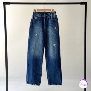 شلوار جین نیم بگ دبل زاپ تیره