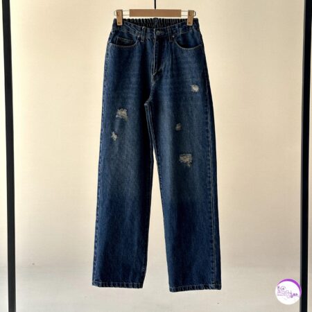 شلوار جین نیم بگ تیره زاپدار