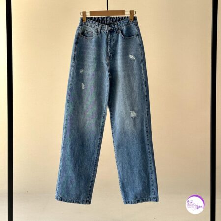 شلوار جین نیم بگ روشن زاپدار