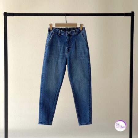 شلوار جین مام فیت آبی وسط