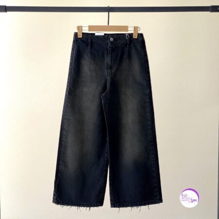 شلوار جین واید لگ ذغالی کثیف شور