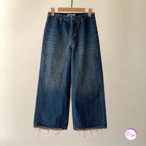 شلوار جین واید لگ تیره درتی پایین ریش