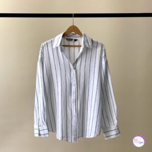 شومیز لینن راه راه سفید مشکی