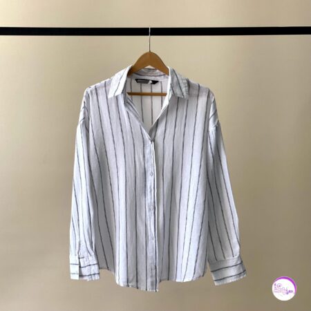 شومیز لینن راه راه سفید مشکی