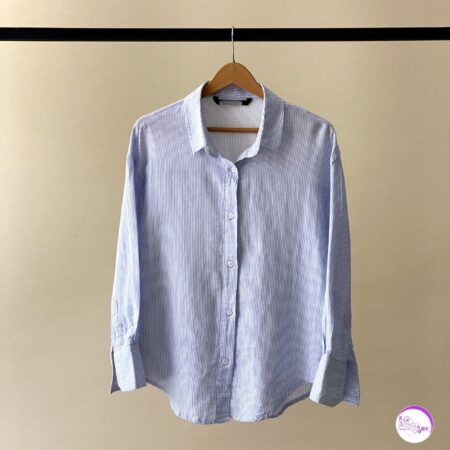 شومیز راه راه آبی کمرنگ