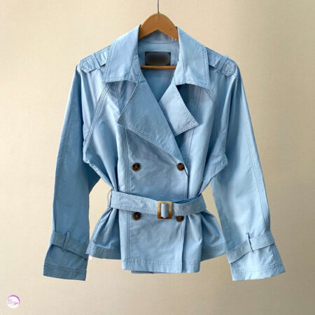 ترنچ کت کوتاه آبی آسمانی