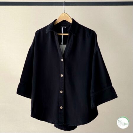 شومیز سیلک مشکی آستین سه ربع