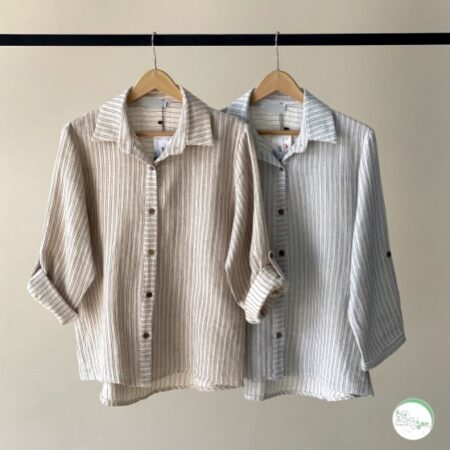 شومیز راه راه آستین دکمه